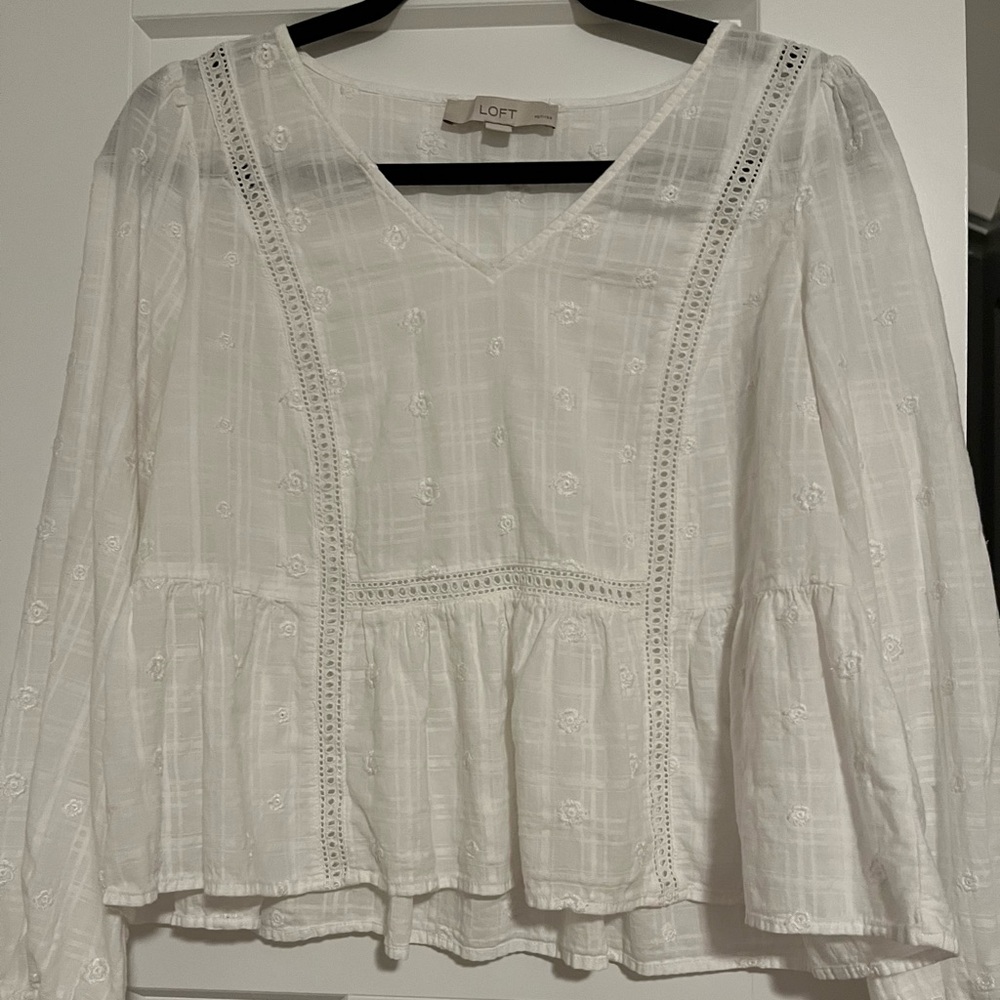 Loft White Blouse Medium Petite